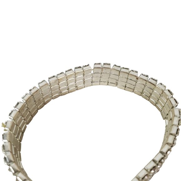 Tennis Bracelet Stretchy Four Layers Rows Crystal Clear Rhinestone - Picture 2 of 3